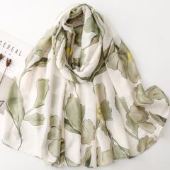 French Satin Patterned Pear Flower Printed Scarf
