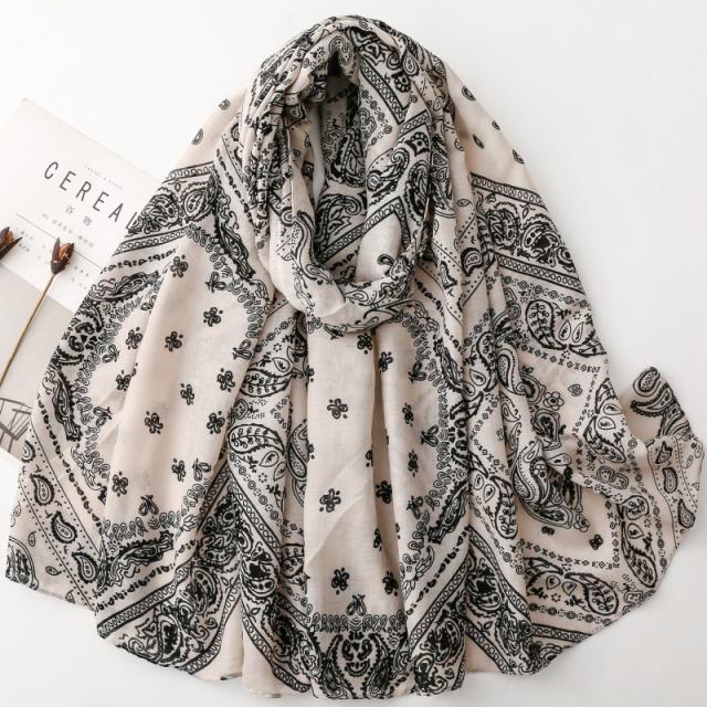 French Satin Checkered Paisley Silk Scarf Cotton and Linen Scarf
