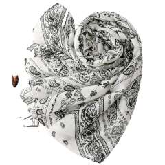 French Satin Checkered Paisley Silk Scarf Cotton and Linen Scarf
