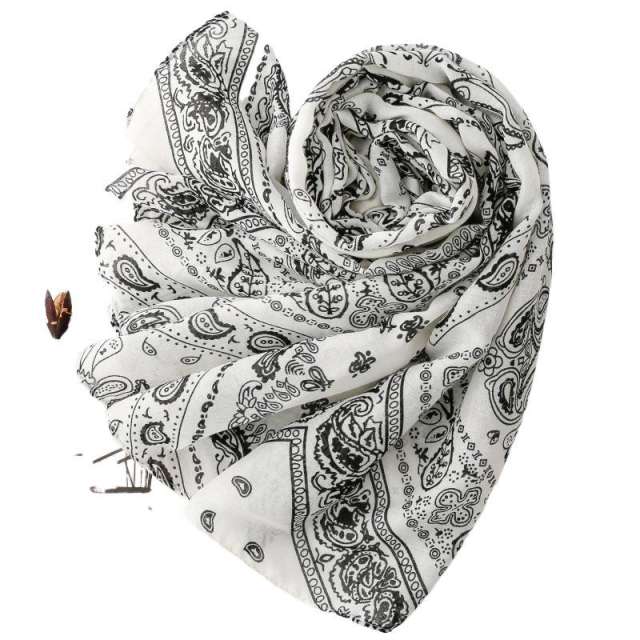 French Satin Checkered Paisley Silk Scarf Cotton and Linen Scarf