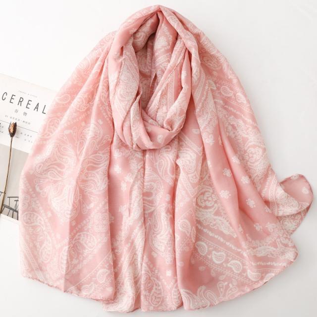 French Satin Checkered Paisley Silk Scarf Cotton and Linen Scarf