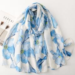 French Satin Patterned Pear Flower Printed Scarf