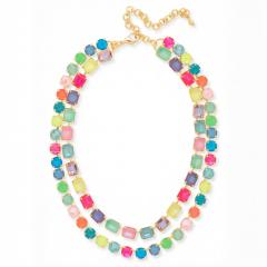 Colorful square glass crystal two layer women necklace