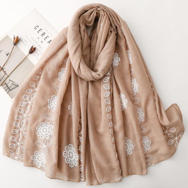 Solid Color Floral Ethnic Style Embroidered Scarf Chinese Style Scarf