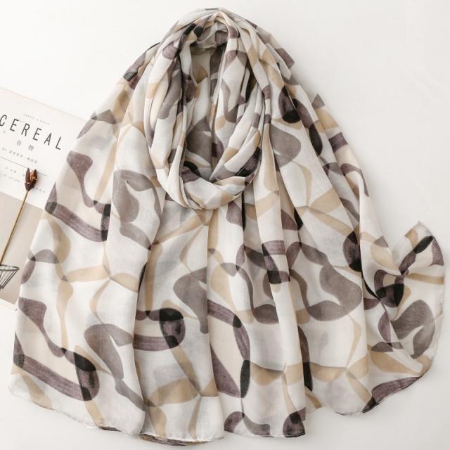 French Satin Pebble Print Scarf with Cotton-Linen Large Size Scarf