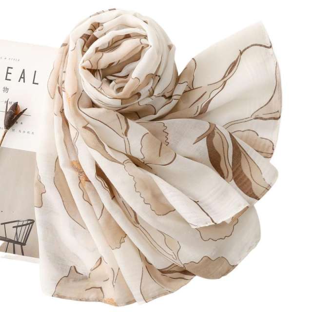 French Satin Patterned Pear Flower Printed Scarf