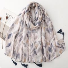 Ethnic Style Floral Print Scarf Soft Tassel Holiday Shawl for All Seasons