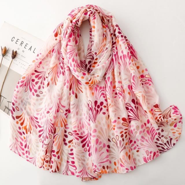 French-Style Gold Stamping Fountain Print Scarf Cotton-Linen Large Size Scarf