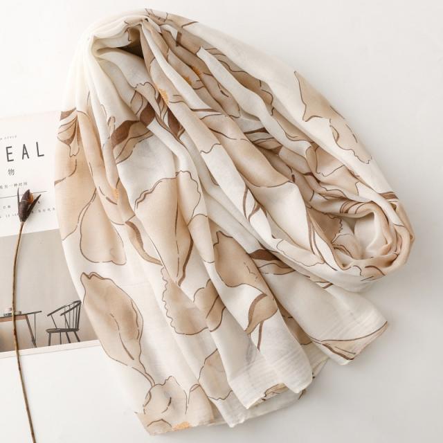 French Satin Patterned Pear Flower Printed Scarf