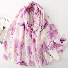 French Satin Patterned Pear Flower Printed Scarf