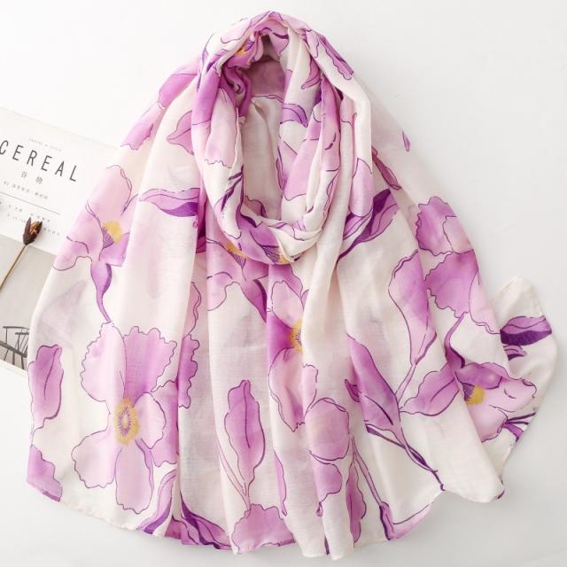 French Satin Patterned Pear Flower Printed Scarf