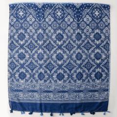 Blue and White Gradient Paisley Tassel Printed Scarf