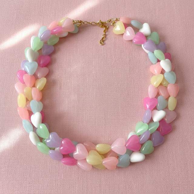 Summer macron color resin heart two layer choker necklace for women