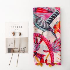 Colorful Parrot and Toucan Print Tassel Scarf
