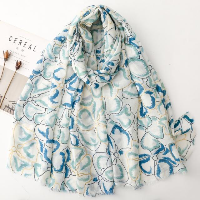 French-Style Gold Stamping Floral Print Scarf Cotton-Linen Feel Large Size Scarf