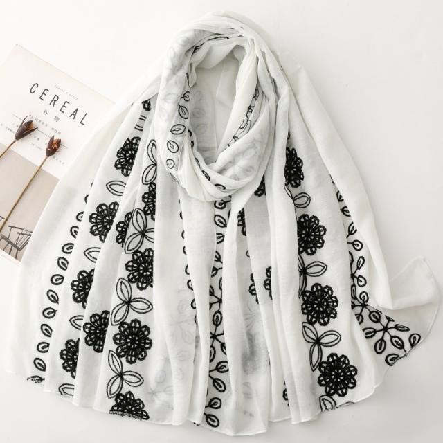 Solid Color Floral Ethnic Style Embroidered Scarf Chinese Style Scarf