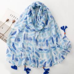 Retro Ethnic Style Floral Geometric Print Tassel Scarf with Wooden Beads