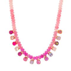 Bohemian Style Beaded Necklace Dopamine Color Natural Stone Beads Gradient Zircon Pendant for Women