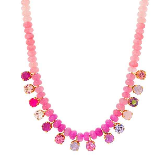 Bohemian Style Beaded Necklace Dopamine Color Natural Stone Beads Gradient Zircon Pendant for Women