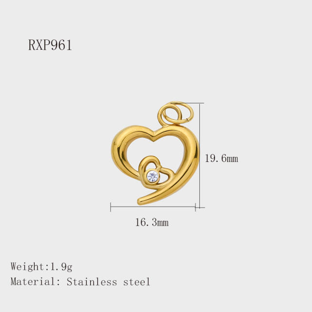 Stainless Steel Heart-Shaped Pendant DIY Accessories 18K Gold-Plated Non-Fading Accessories
