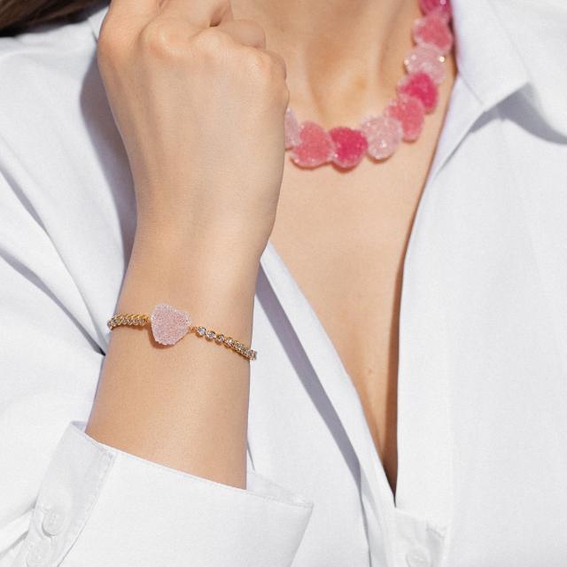 Sweet Heart Candy Bracelet with Colorful diamond Chain Dopamine bracelet