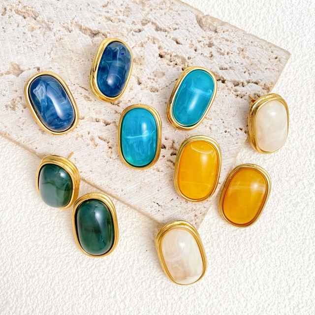Easy match colorufl resin stainless steel earrings studs earrings for women