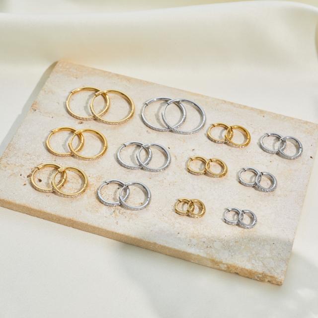 316L Stainless Steel earrings Diamond-Studded Plain Hoop Earrings