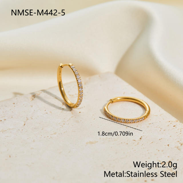 316L Stainless Steel earrings Diamond-Studded Plain Hoop Earrings