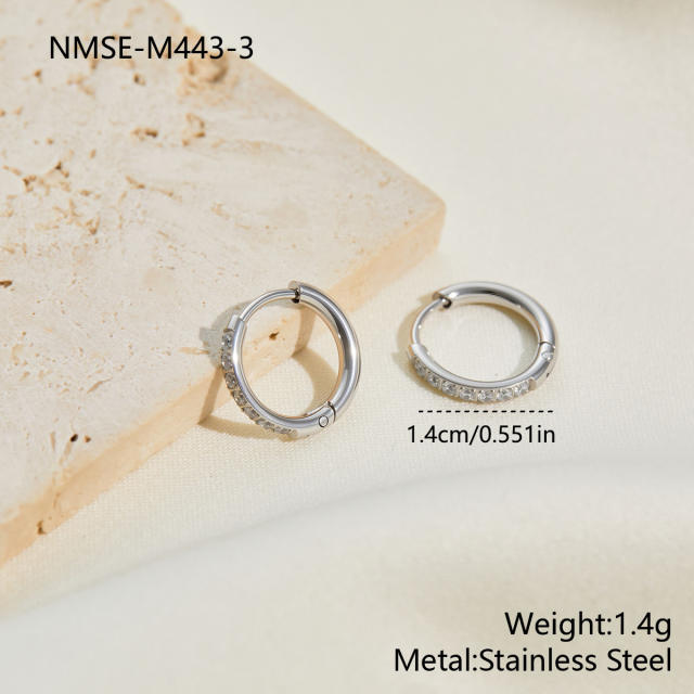 316L Stainless Steel earrings Diamond-Studded Plain Hoop Earrings