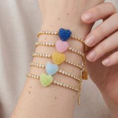 Sweet Heart Candy Bracelet with Colorful diamond Chain Dopamine bracelet