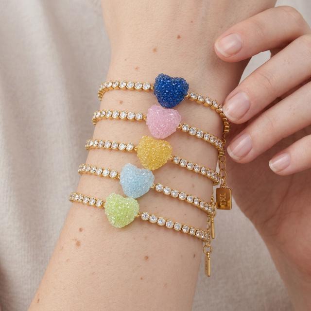 Sweet Heart Candy Bracelet with Colorful diamond Chain Dopamine bracelet