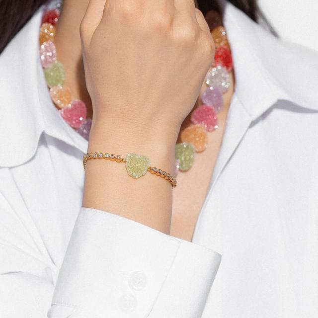 Sweet Heart Candy Bracelet with Colorful diamond Chain Dopamine bracelet
