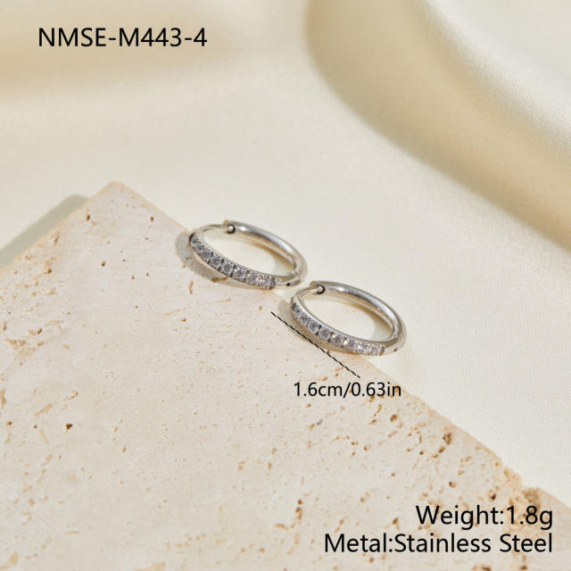 316L Stainless Steel earrings Diamond-Studded Plain Hoop Earrings
