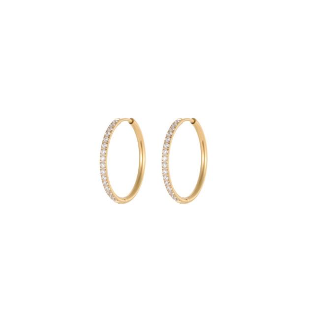 316L Stainless Steel earrings Diamond-Studded Plain Hoop Earrings