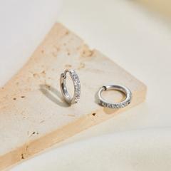 316L Stainless Steel earrings Diamond-Studded Plain Hoop Earrings