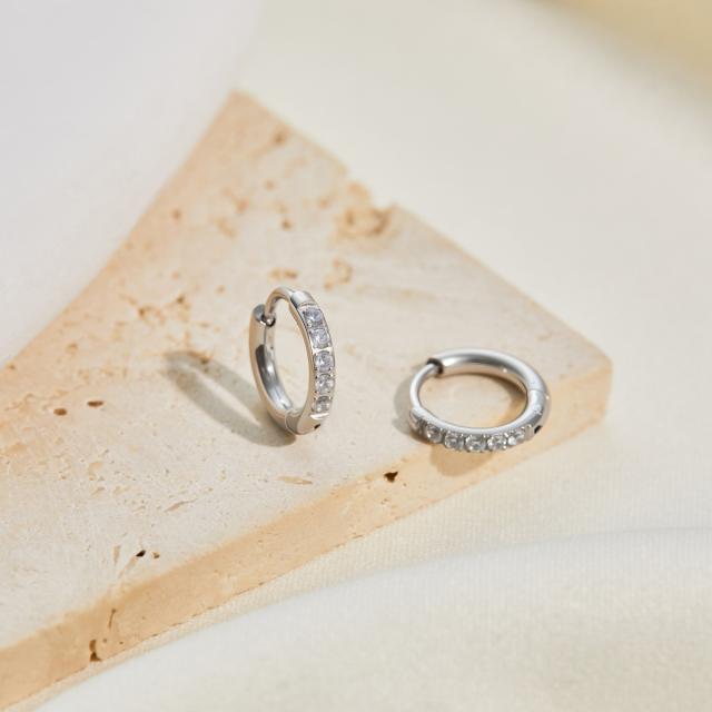316L Stainless Steel earrings Diamond-Studded Plain Hoop Earrings