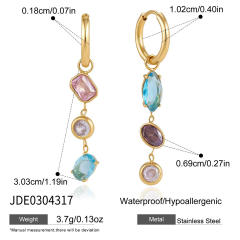 Summer colorful cubic zircon geometric stainless steel earrings