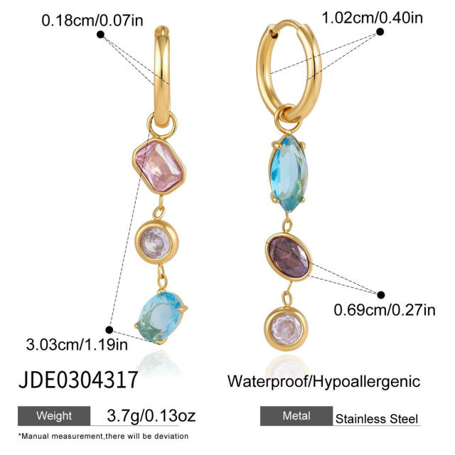 Summer colorful cubic zircon geometric stainless steel earrings