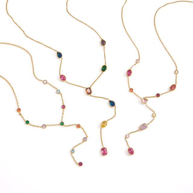 Dainty colorful diamond stainless steel necklace holiday jewelry long necklace
