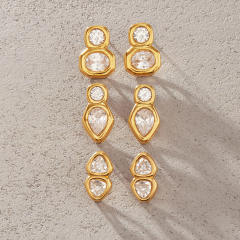 Simple easy match diamond stainless steel earrings studs