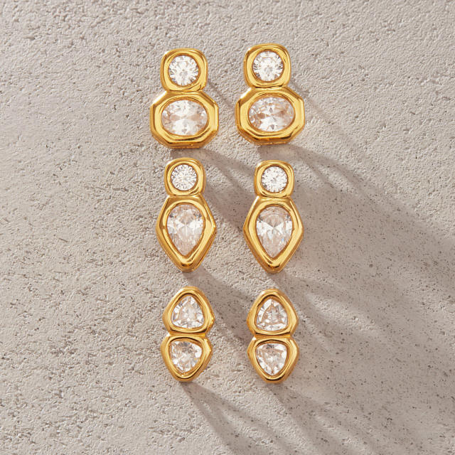 Simple easy match diamond stainless steel earrings studs