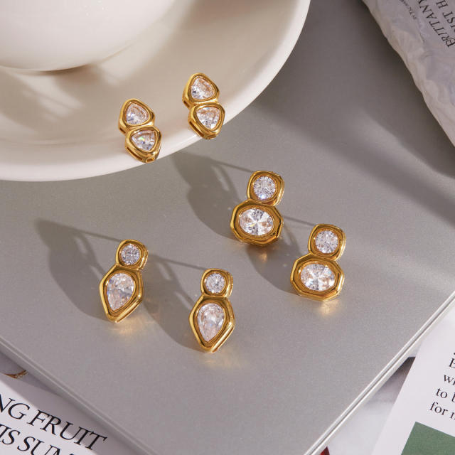Simple easy match diamond stainless steel earrings studs