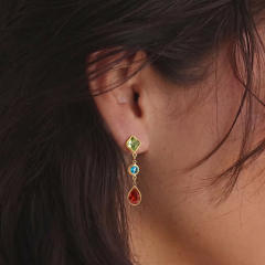 Summer colorful cubic zircon geometric stainless steel earrings