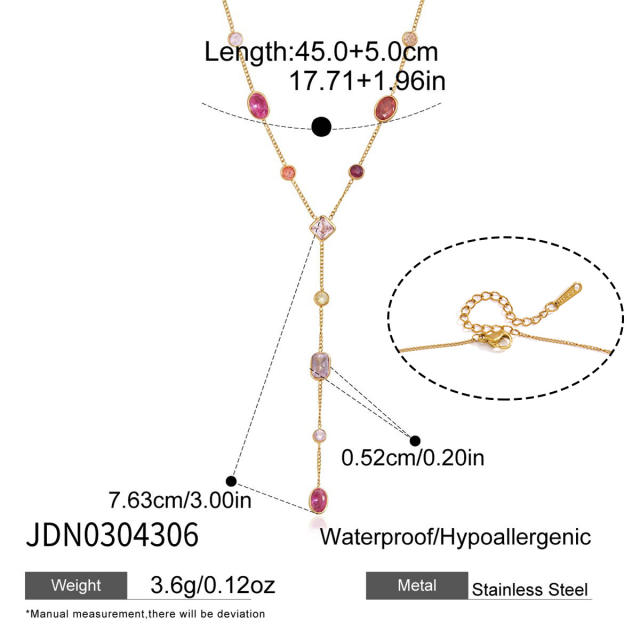 Dainty colorful diamond stainless steel necklace holiday jewelry long necklace