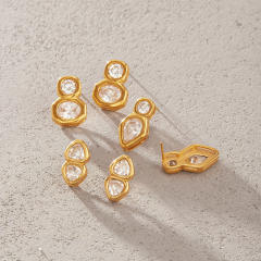 Simple easy match diamond stainless steel earrings studs