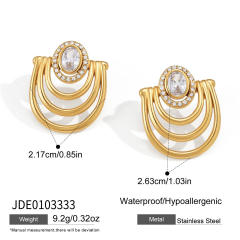 Multi layer line diamond inlaid stainless steel earrings