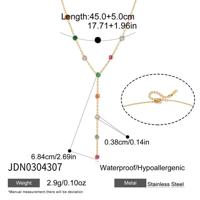 Dainty colorful diamond stainless steel necklace holiday jewelry long necklace
