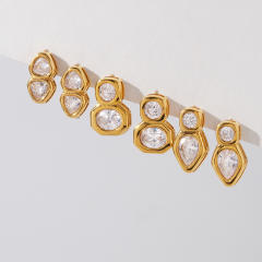 Simple easy match diamond stainless steel earrings studs