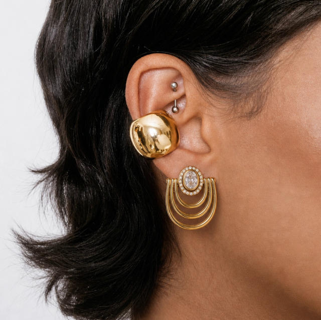 Multi layer line diamond inlaid stainless steel earrings