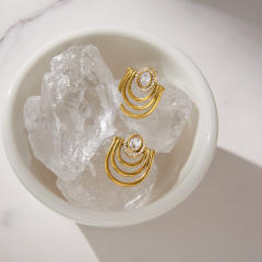 Multi layer line diamond inlaid stainless steel earrings